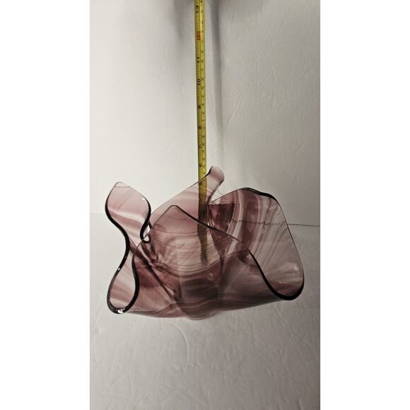 Purple Ribbon Art Glass Handkerchief Bowl Handkerchief Swirl Glass Bowl Purple - Picture 6 of 13